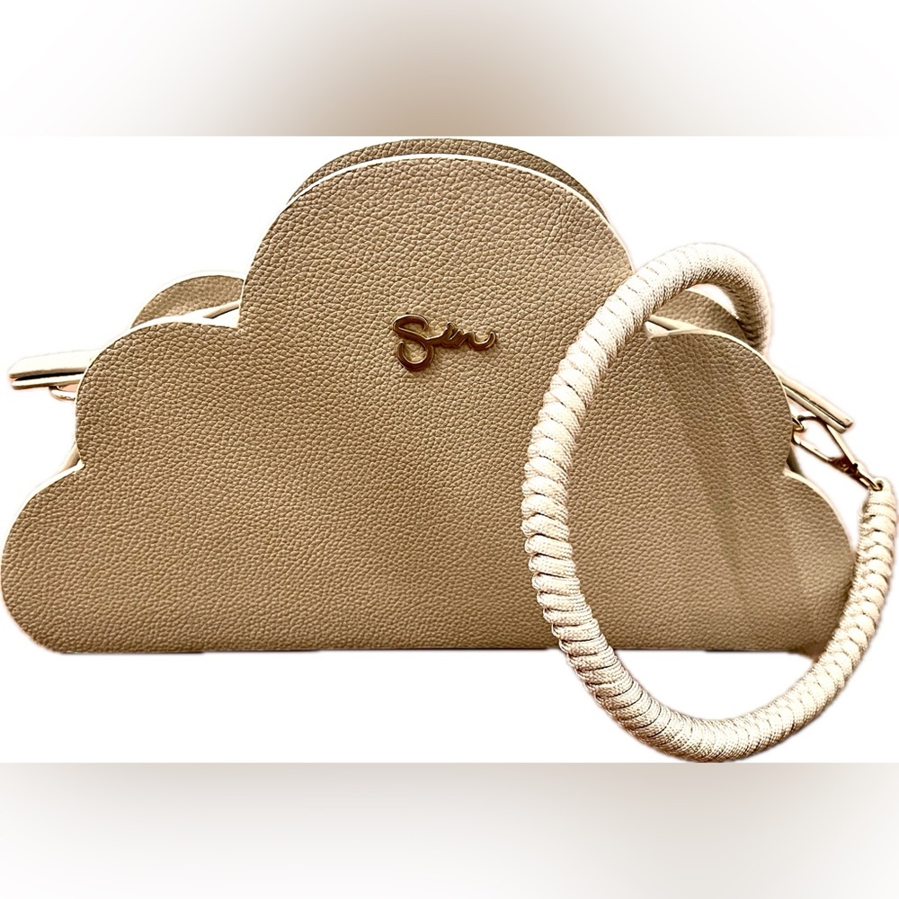 Cloud Bag Taupe Vegan Leather Scalloped Statement Crossbody